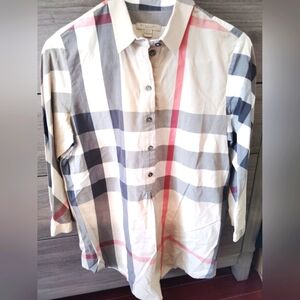 Burberry Beige and Red Plaid Blouse